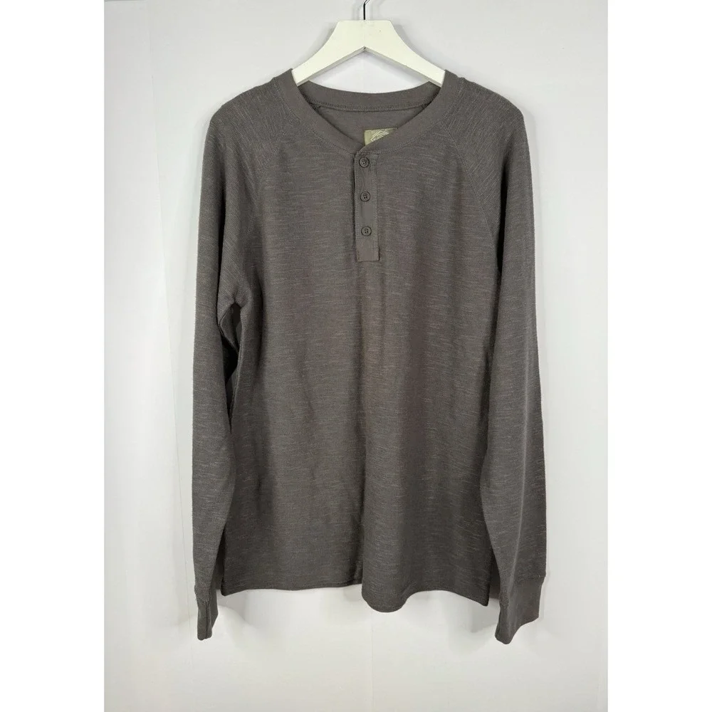 St. John's Bay‎ Outdoor Henley Shirt Mens Sz L Gray Textured Cotton Blend NEW